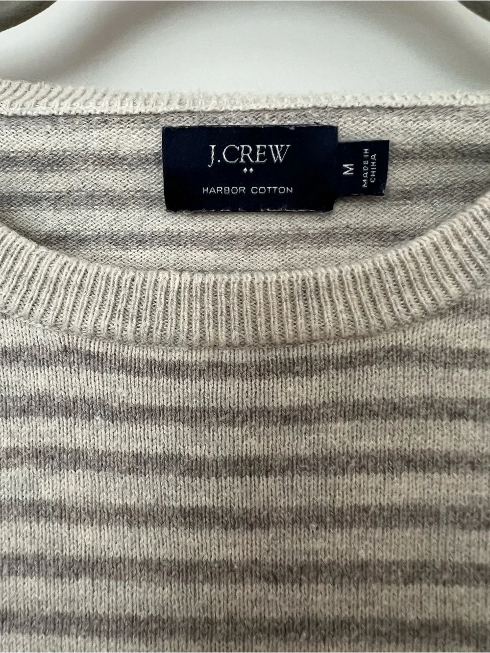 J. Crew Men’s Striped Gray & Cream Crewneck Sweater